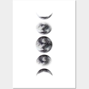 Moon Phases Watercolor Painting Posters and Art